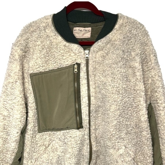 Free People Rivington Sherpa Olive Oversized Relaxed Zipper Jacket Womens Large - Picture 6 of 11